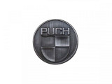 Sticker Puch logo rond 38mm Real Metal zilver kleur